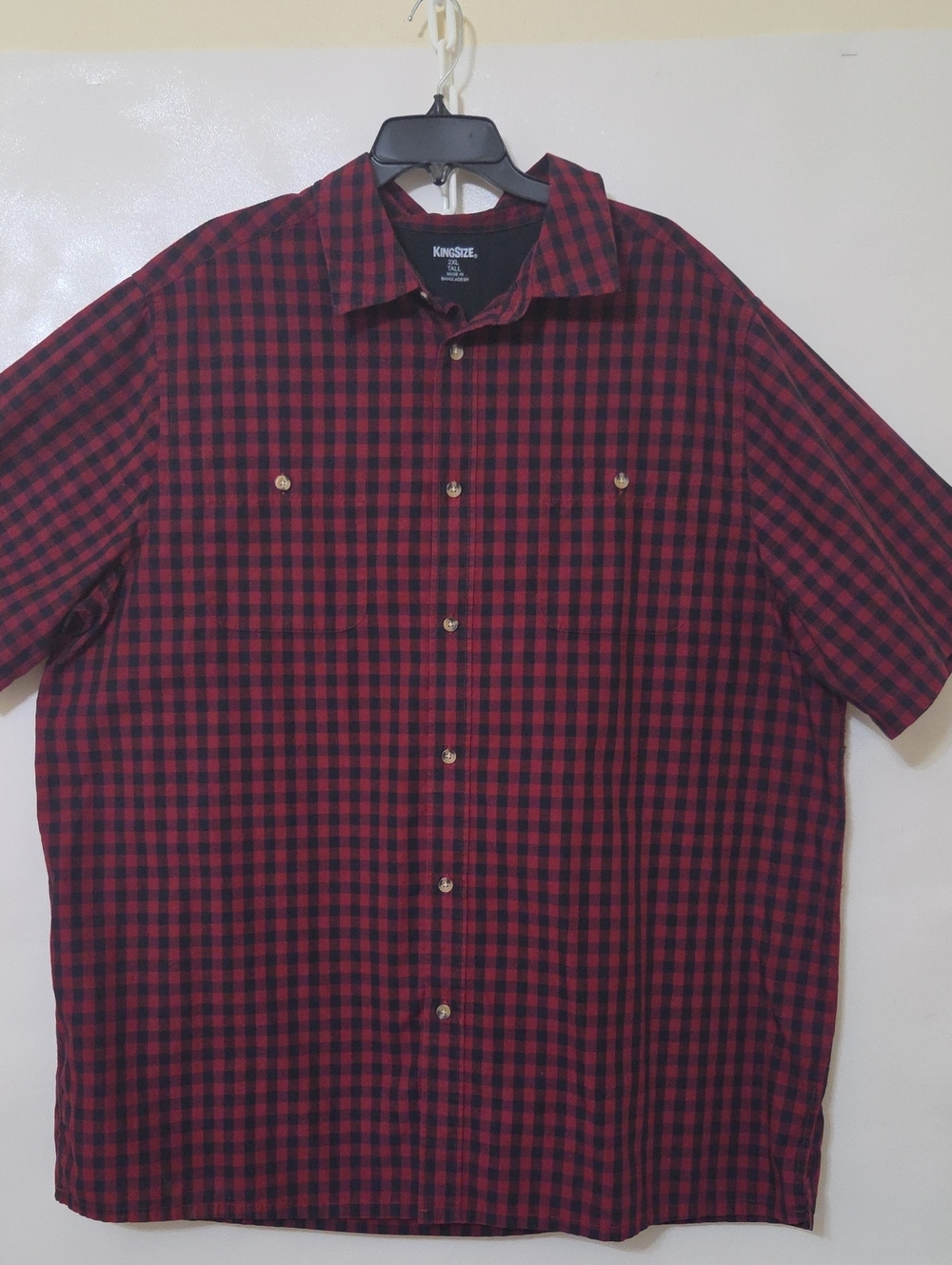 KingSize Men's Red and Black Check Short-Sleeve Cotton/Polyester Shirt Size 2XL